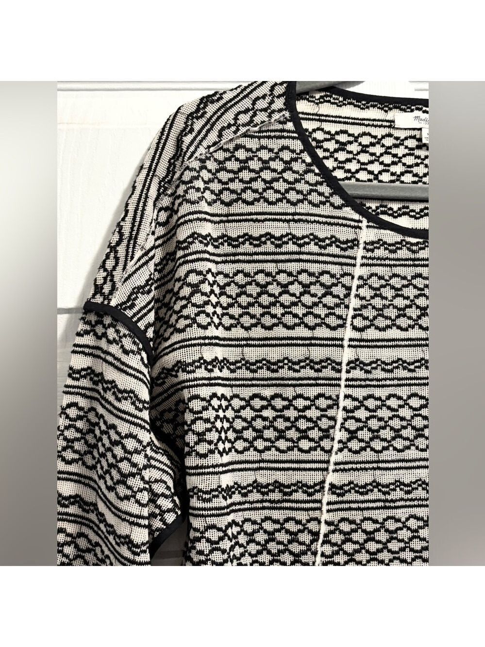 Madewell Tidal Wave Pullover Sweater Embroidered Jacquard Black Cream Top Medium - Picture 7 of 14